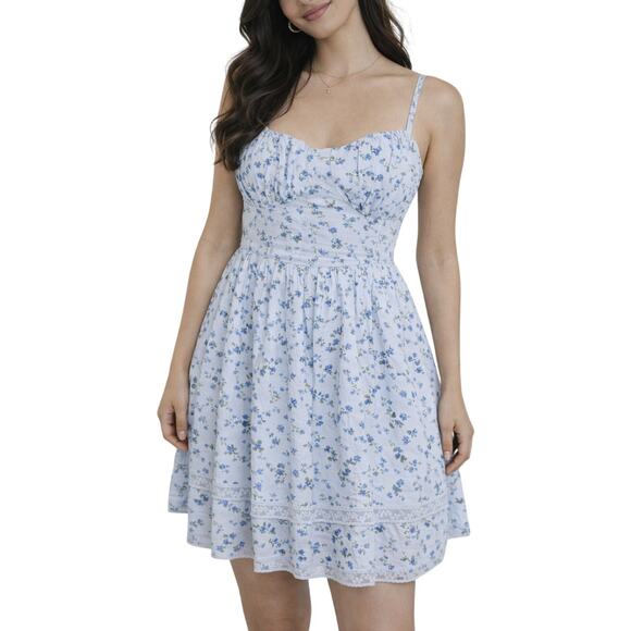 Hollister Baby Blue Floral Tiered Lace Mini Dress - M - Picture 2 of 14
